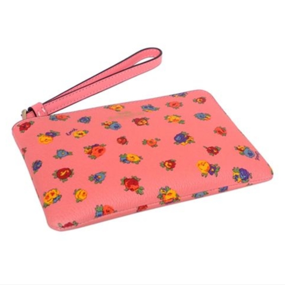😺COACH Wristlet Corner Zip with Mini Vintage Rose Print in Gold/Pink Lemonade - Picture 5 of 15